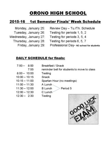 1st Semester Finals Schedule