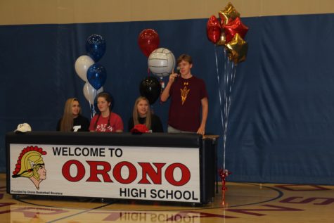 Senior Will Brenton says a few words before signing with Arizona State University for swim and dive