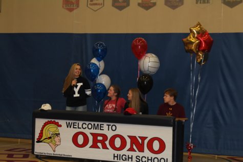 Senior Tori Andrew says a few words before signing with Yale for basketball